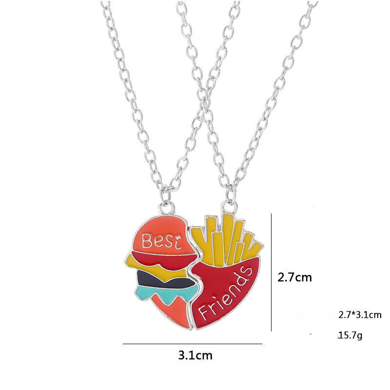 Wholesale Good Friends Two People Splicing Hamburger Love Alloy Necklace